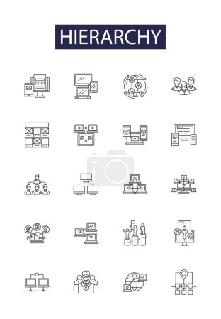 Illustration for Hierarchy line vector icons and signs. Structure, Rank, Chain, Grade, Pyramid, Class, Regulatory, Division vector outline illustration set - Royalty Free Image