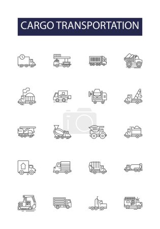 Illustration for Cargo transportation line vector icons and signs. Logistics, Freight, Delivery, Transport, Lorry, Trucking, Route, Cargo vector outline illustration set - Royalty Free Image