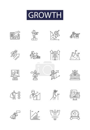 Illustration for Growth line vector icons and signs. Increase, Advancement, Development, Augmentation, Amplification, Accretion, Proliferation, Prosperity vector outline illustration set - Royalty Free Image