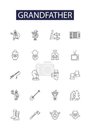 Illustration for Grandfather line vector icons and signs. Granddad, Grandfather, Pop, Papa, Pops, Gramps, Grandad, Grand vector outline illustration set - Royalty Free Image
