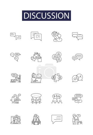 Illustration for Discussion line vector icons and signs. Dialogue, Exchange, Talk, Contest, Colloquy, Conversation, Deliberation, Conference vector outline illustration set - Royalty Free Image