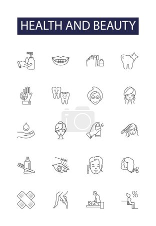 Illustration for Health and beauty line vector icons and signs. Cosmetics, Hygiene, Fitness, Nutrition, Skin-care, Spa, Exercise, Aromatherapy vector outline illustration set - Royalty Free Image
