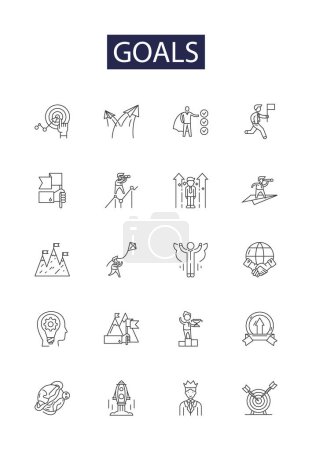 Illustration for Goals line vector icons and signs. Objectives, Targets, Hopes, Ambitions, Endeavours, Aspirations, Intentions, Desires vector outline illustration set - Royalty Free Image