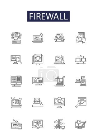 Illustration for Firewall line vector icons and signs. protection, security, perimeter, filter, firewall, router, attack, software vector outline illustration set - Royalty Free Image