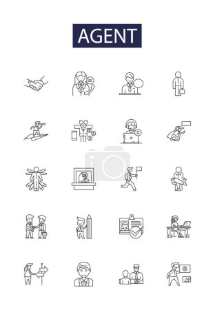Illustration for Agent line vector icons and signs. Broker, Handler, Advocate, Operator, Rep, Liaison, Intermediary, Delegate vector outline illustration set - Royalty Free Image