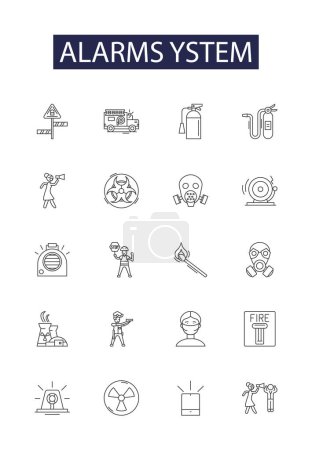 Illustration for Alarms ystem line vector icons and signs. System, Warning, Alert, Security, Safety, Monitor, Detect, Signal vector outline illustration set - Royalty Free Image