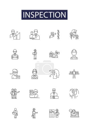 Illustration for Inspection line vector icons and signs. Audit, Review, Examine, Assess, Assay, Check, Test, Scan vector outline illustration set - Royalty Free Image