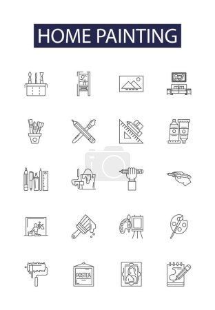 Illustration for Home painting line vector icons and signs. Home, Interior, Exterior, Wall, Room, Colors, Brushes, Decorating vector outline illustration set - Royalty Free Image