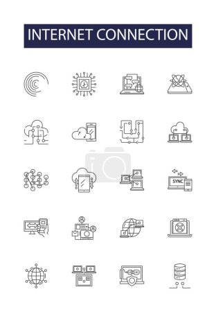 Illustration for Internet connection line vector icons and signs. Network, Wifi, Broadband, Ethernet, Dial-up, Web, DSL, Tethering vector outline illustration set - Royalty Free Image