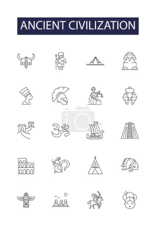 Illustration for Ancient civilization line vector icons and signs. Ancient, History, Culture, Egypt, Mesopotamia, Greece, Rome, China vector outline illustration set - Royalty Free Image