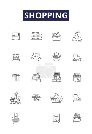 Illustration for Shopping line vector icons and signs. Purchase, Buy, Bargain, Haggle, Pay, Mall, Marketplace, Retailing vector outline illustration set - Royalty Free Image