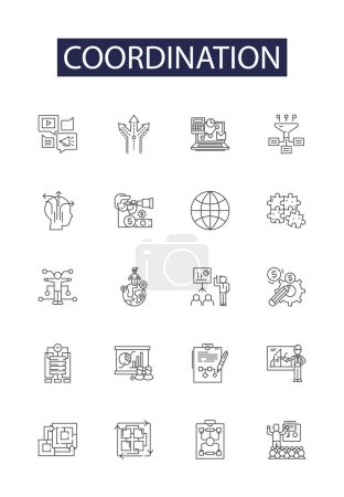 Illustration for Coordination line vector icons and signs. Cooperation, Synchronization, Orchestration, Matching, Compatible, Integration, Unification, Harmonization vector outline illustration set - Royalty Free Image