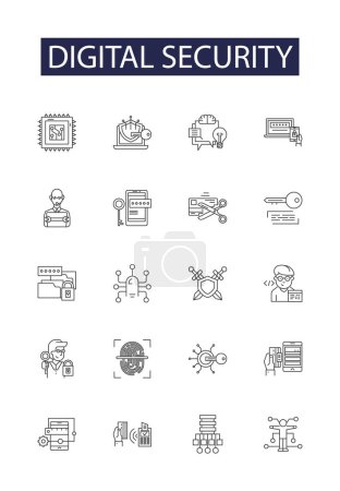 Illustration for Digital security line vector icons and signs. Security, Encryption, Cyber, Firewall, Virus, Protection, Authentication, Access vector outline illustration set - Royalty Free Image
