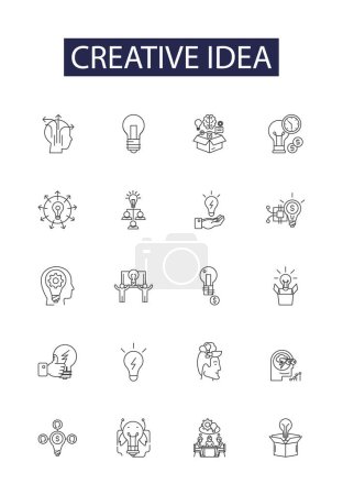 Illustration for Creative idea line vector icons and signs. concept, imaginative, inspiration, original, ingenious, groundbreaking, artistic, paradigm vector outline illustration set - Royalty Free Image