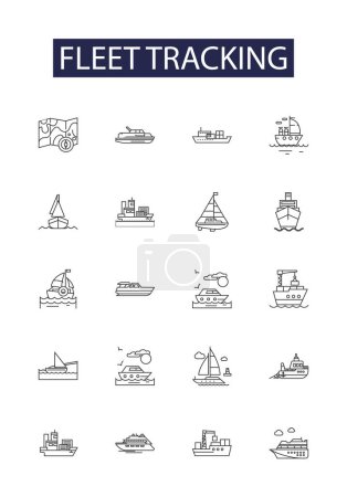 Illustration for Fleet tracking line vector icons and signs. Fleet, GPS, Vehicles, Monitoring, Automation, System, Real-time, Data vector outline illustration set - Royalty Free Image