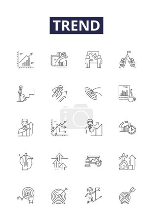 Illustration for Trend line vector icons and signs. Latest, Up-to-date, Current, Style, In, Popular, Emerging, Modern vector outline illustration set - Royalty Free Image