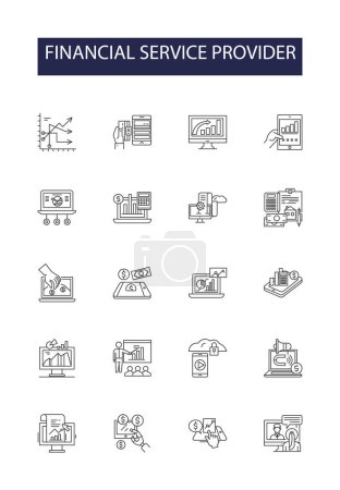 Illustration for Financial service provider line vector icons and signs. Services, Provider, Banking, Credit, Investment, Insurance, Accounting, Advisory vector outline illustration set - Royalty Free Image