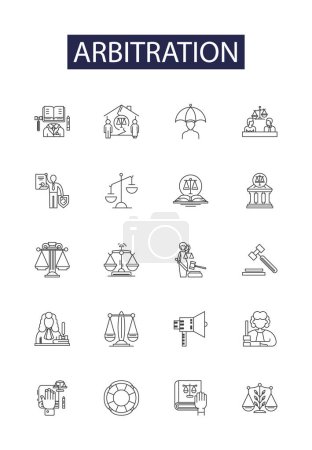 Illustration for Arbitration line vector icons and signs. Settlement, Conciliation, Award, Negotiation, Adjudication, Interim, Conclusion, Resolve vector outline illustration set - Royalty Free Image