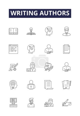 Illustration for Writing authors line vector icons and signs. Writers, Poets, Journalists, Bloggers, Columnists, Novelists, Playwrights, Editors vector outline illustration set - Royalty Free Image