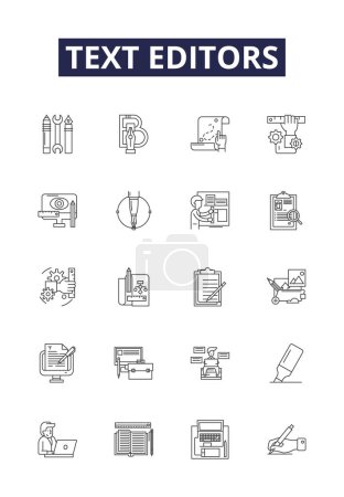 Illustration for Text editors line vector icons and signs. Text, Writing, Word, Document, Code, Process, Software, Compose vector outline illustration set - Royalty Free Image