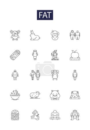 Illustration for Fat line vector icons and signs. Grease, Spare, Hefty, Plump, Lard, Chub, Cushion, Thick vector outline illustration set - Royalty Free Image
