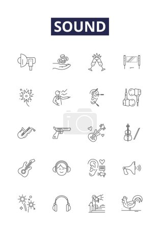 Illustration for Sound line vector icons and signs. Noise, Audible, Resound, Hiss, Tweet, Pitch, Loud, Hum vector outline illustration set - Royalty Free Image