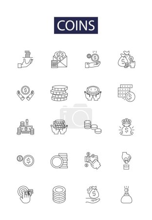 Illustration for Coins line vector icons and signs. Money, Currency, Metal, Change, Pennies, Gild, Acquire, Store vector outline illustration set - Royalty Free Image