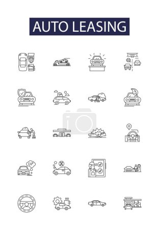 Illustration for Auto leasing line vector icons and signs. leasing, cars, vehicle, rent, lease, motor, contracts, finance vector outline illustration set - Royalty Free Image