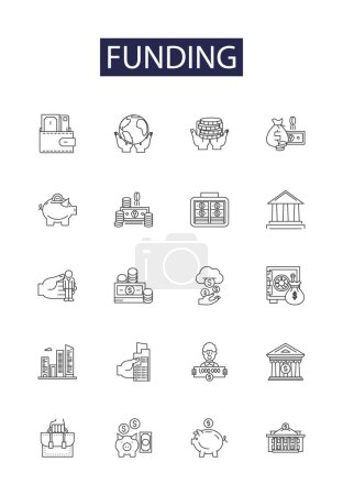 Illustration for Funding line vector icons and signs. Funding, Investment, Credit, Grant, Loan, Support, Budget, Secure vector outline illustration set - Royalty Free Image