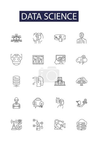 Illustration for Data science line vector icons and signs. Science, Analysis, Machine, Learning, Big, Data, Algorithms, Programming vector outline illustration set - Royalty Free Image