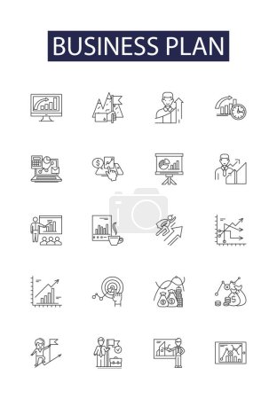 Illustration for Business plan line vector icons and signs. plan, strategy, resources, goal, market, analysis, budgets, operations vector outline illustration set - Royalty Free Image