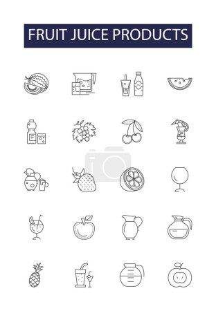 Illustration for Fruit juice products line vector icons and signs. Juice, Products, Apple, Orange, Mango, Pineapple, Grapefruit, Coconut vector outline illustration set - Royalty Free Image