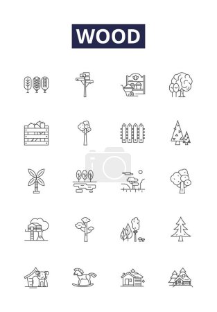 Illustration for Wood line vector icons and signs. Lumber, Forestry, Plywood, Hardwood, Softwood, Carpentry, Reclaimed, Logs vector outline illustration set - Royalty Free Image