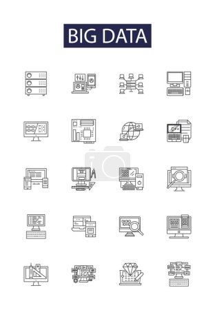 Illustration for Big data line vector icons and signs. Cloud, Hadoop, Cluster, Machine, AI, Storage, Visualization, Mining vector outline illustration set - Royalty Free Image