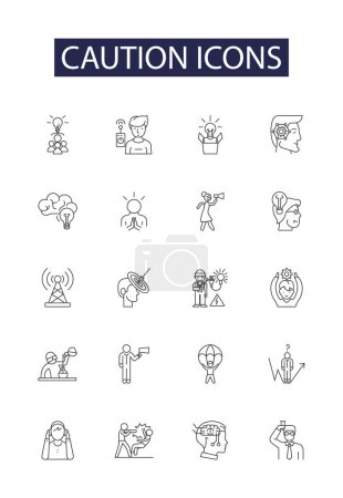 Illustration for Caution icons line vector icons and signs. Hazard, Alert, Stop, Limit, Safety, Caution, Attention, Notice vector outline illustration set - Royalty Free Image
