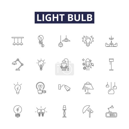 Illustration for Light bulb line vector icons and signs. Bulb, Illuminate, Glow, Incandescent, Fluorescent, Halogen, LED, Shine vector outline illustration set - Royalty Free Image
