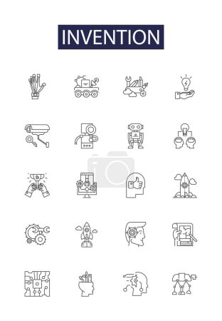 Illustration for Invention line vector icons and signs. Invent, Design, Create, Imagine, Engineer, Craft, Build, Construct vector outline illustration set - Royalty Free Image