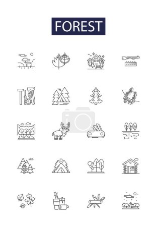 Illustration for Forest line vector icons and signs. Woodland, Jungle, Greenery, Wilderness, Green, Nature, Shrub, Fauna vector outline illustration set - Royalty Free Image