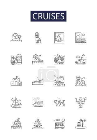Illustration for Cruises line vector icons and signs. sailing, voyage, excursion, ocean, liner, adventure, itinerary, tour vector outline illustration set - Royalty Free Image