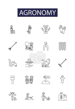 Illustration for Agronomy line vector icons and signs. Crops, Soil, Fertilizers, Yields, Varieties, Farm, Irrigation, Cultivation vector outline illustration set - Royalty Free Image