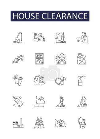 Illustration for House clearance line vector icons and signs. Moving, Reclaim, Purging, Removing, Collecting, Cleaning, Discarding, Disposal vector outline illustration set - Royalty Free Image