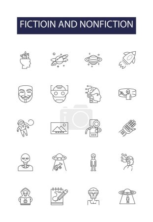 Illustration for Fictioin and nonfiction line vector icons and signs. fiction, literature, book, novel, library, concept, education,story vector outline illustration set - Royalty Free Image