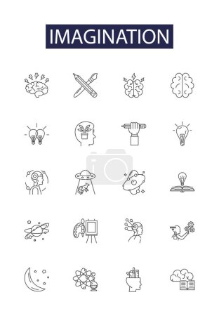 Illustration for Imagination line vector icons and signs. dream, fantasy, concept, vision, thought, intuition, devise, contemplate vector outline illustration set - Royalty Free Image