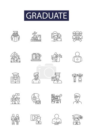 Illustration for Graduate line vector icons and signs. Diploma, Degree, Education, Alumnus, Baccalaureate, Postgraduate, Certify, Graduate vector outline illustration set - Royalty Free Image