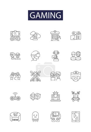 Illustration for Gaming line vector icons and signs. Video, Console, Online, VR, eSports, Adventure, Strategy, Puzzle vector outline illustration set - Royalty Free Image
