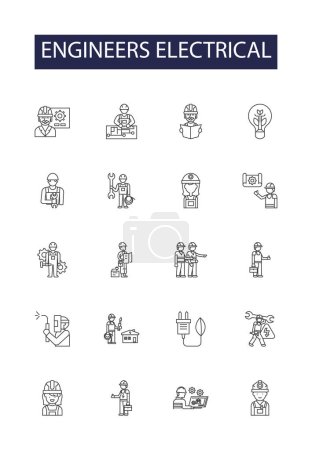 Illustration for Engineers electrical line vector icons and signs. electrical, electrician, technician, wiring, circuit, design, power, current vector outline illustration set - Royalty Free Image