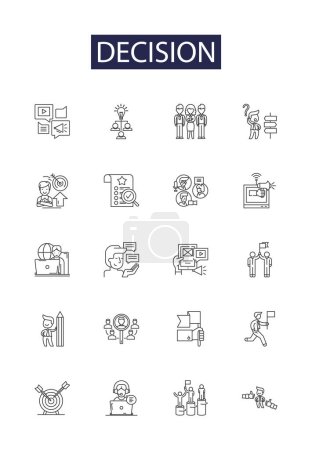 Illustration for Decision line vector icons and signs. Deciding, Resolving, Concluding, Selecting, Deciding, Judging, Concluding, Votting vector outline illustration set - Royalty Free Image