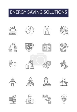 Illustration for Energy saving solutions line vector icons and signs. Conservation, Renewable, Solar, Biofuel, Wind, Insulation, Enhancing, Voltages vector outline illustration set - Royalty Free Image
