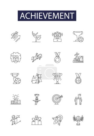 Illustration for Achievement line vector icons and signs. success, fulfill, vanquish, surmount, master, conquer, triumph, gain vector outline illustration set - Royalty Free Image