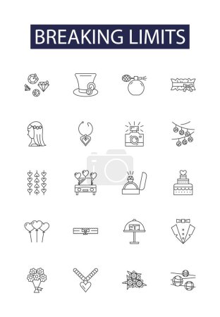 Illustration for Breaking limits line vector icons and signs. Extremes, Overreaching, Straining, Challenge, Hurdles, Aiming, Restrictions, Exceeding vector outline illustration set - Royalty Free Image